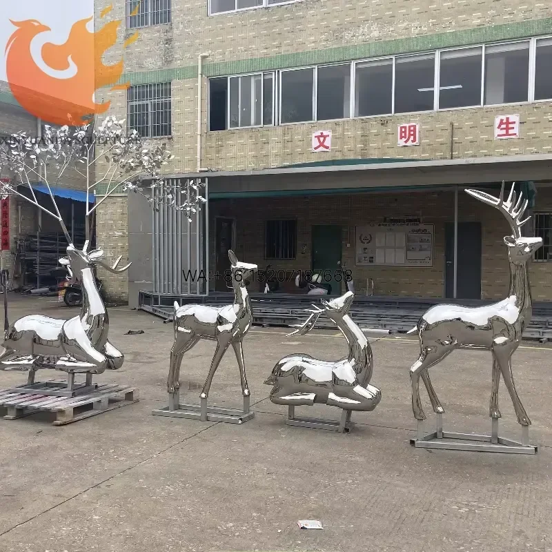 Wmwmnu Custom High Quality Outdoor Animal Art Decor Deer Statue Stainless Steel Reindeer Sculpture for Outdoor Decoration
