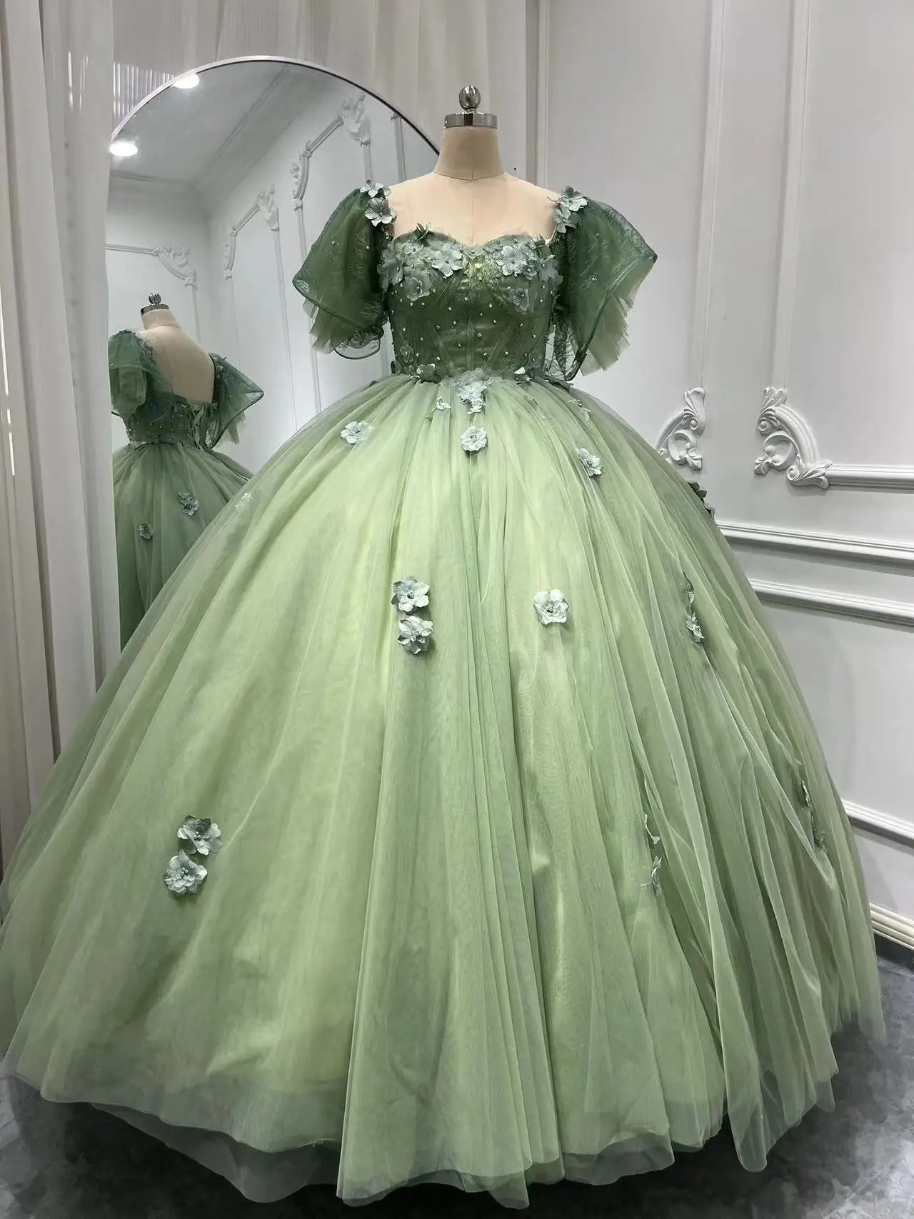 Imagen Real personalizada, vestidos para ocasiones de graduación para mujer, Vestido de fiesta de cumpleaños de niña Floral 3D de manga corta, Vestido 15 Quinceanera 16