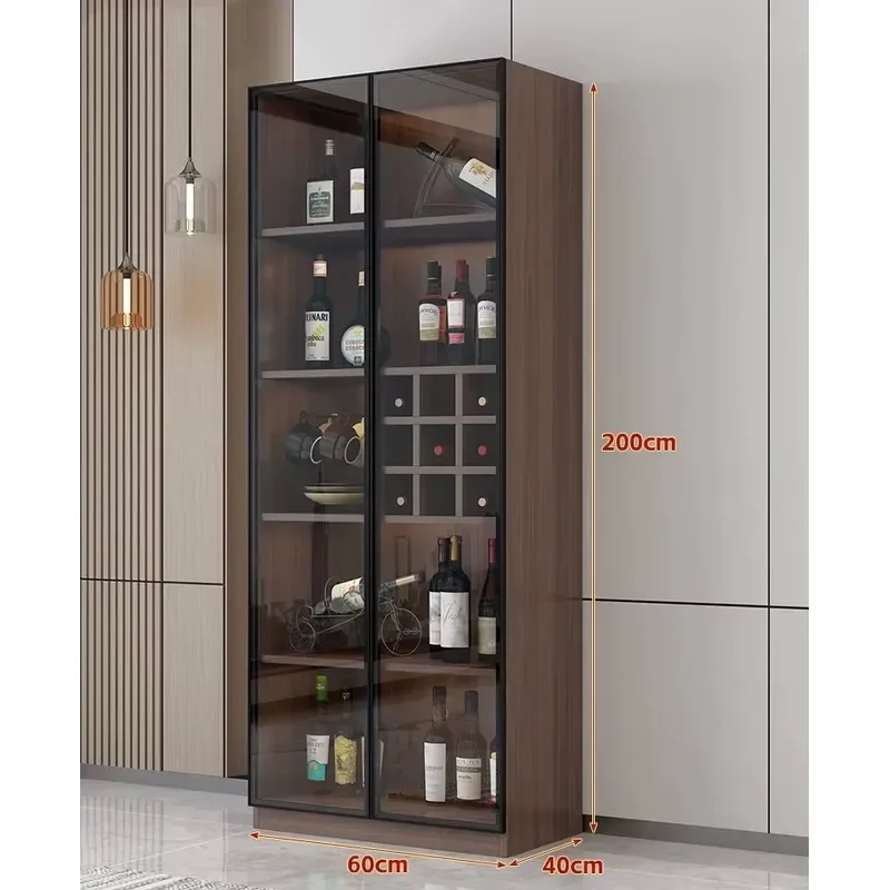 Eco-friendly Steel & Wood Wine Display Cabinet Modern Living Room Side Cabinet Home Sideboard Adjustable Kitchen Cupboard