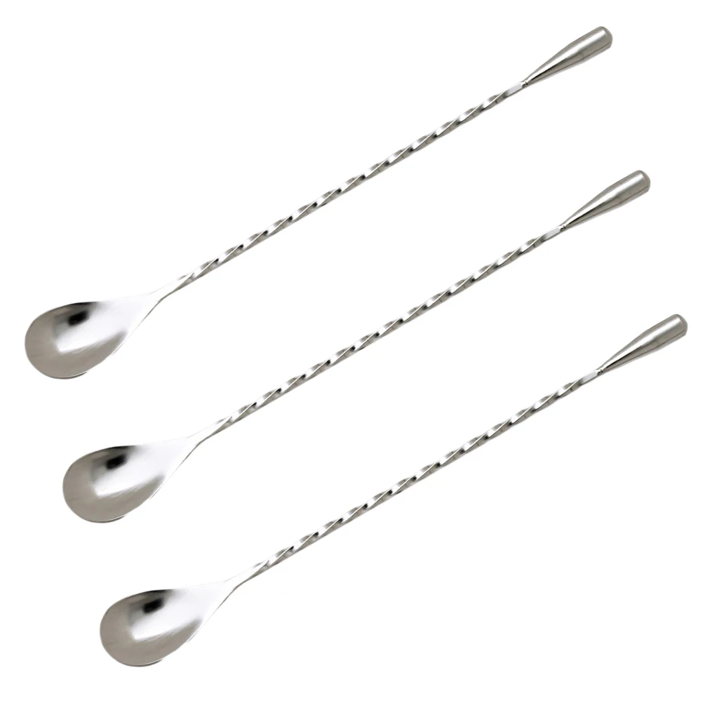 

3 PCS Cocktail Spoon Stainless Spiral Bar Long Handle Mixing Spoons