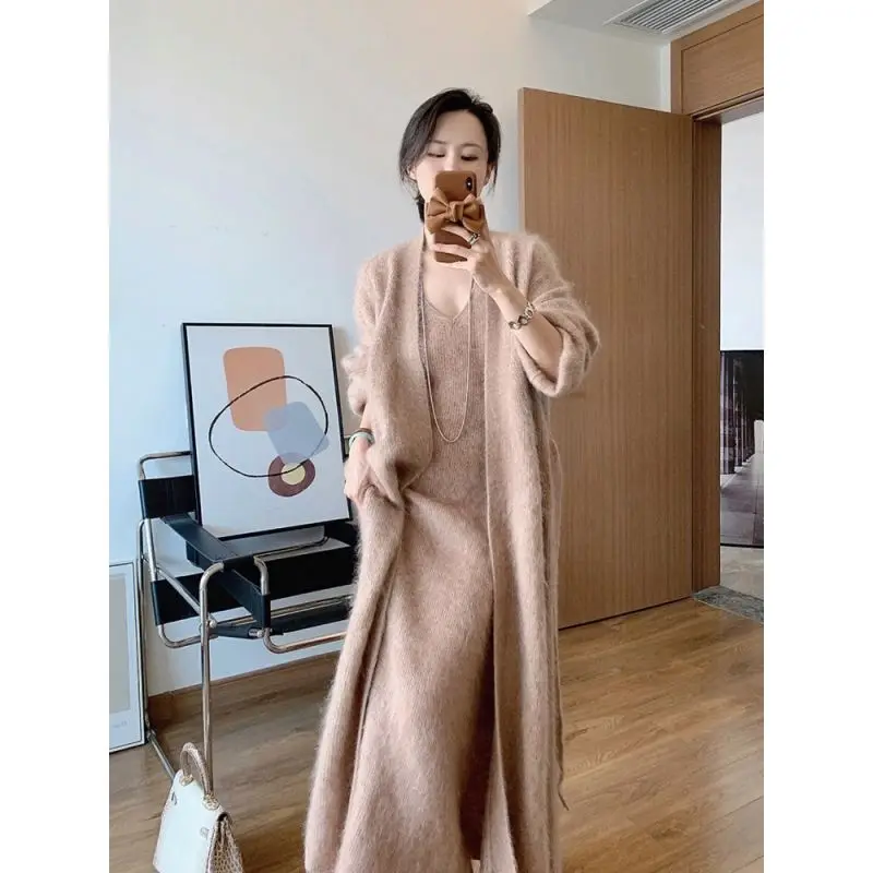 Women Knitted Dress and Fashion Knitwear Cardigans Two Piece Suits Ladies Slim Elastic Oversized Basic Bodycon   G293