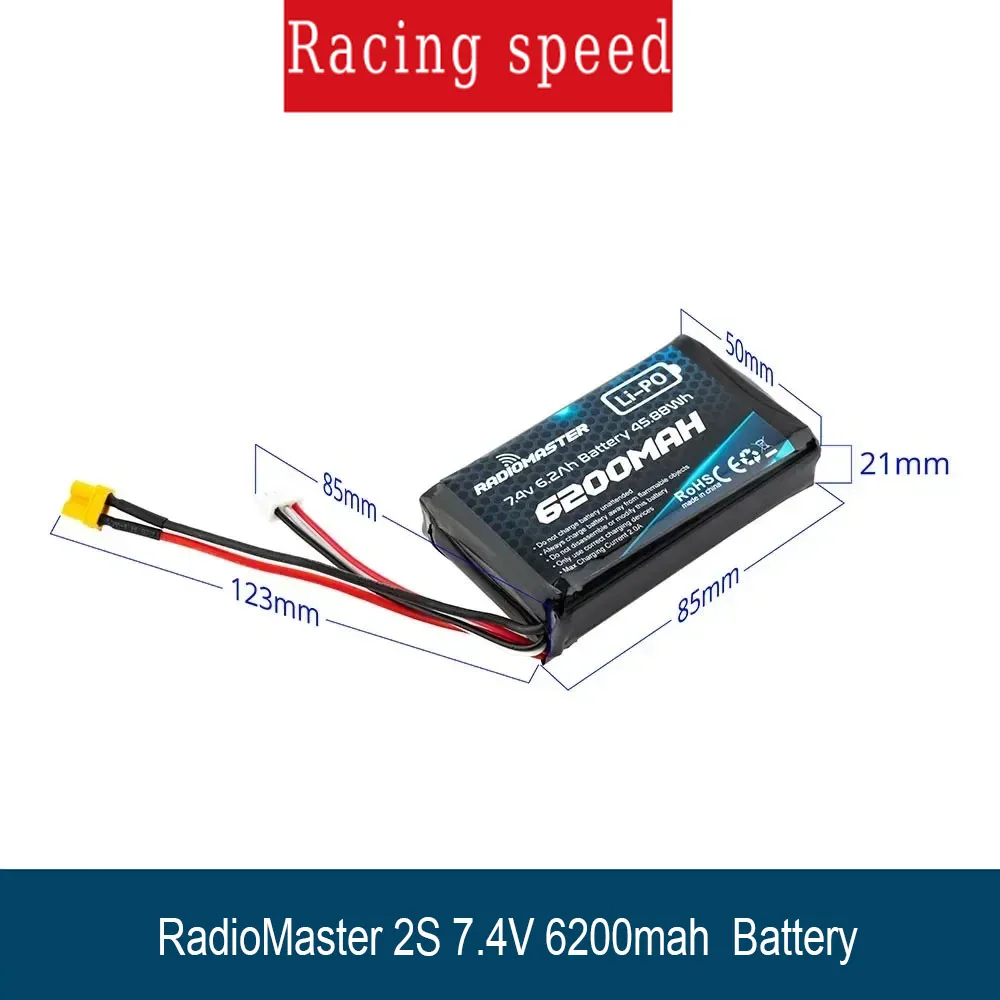 

RadioMaster 6200mAh LiPo Battery 7.4V 2S Lipo Transmitter Battery For TX16S/TX16S MKII Boxer Max 2A 85mm x 50mm x 21mm