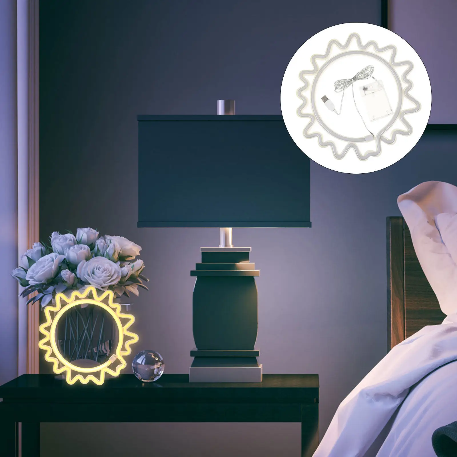 

USB Powered Sun Shaped Neon Light Ornament Creative Atmosphere Decor for Bedroom Living Room Office Night Light Indoor Decor