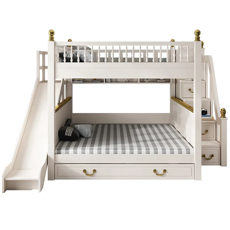 1.8 meters solid wood high and low bed bunk adult gold painted  parallel drawers mother and child bed slide