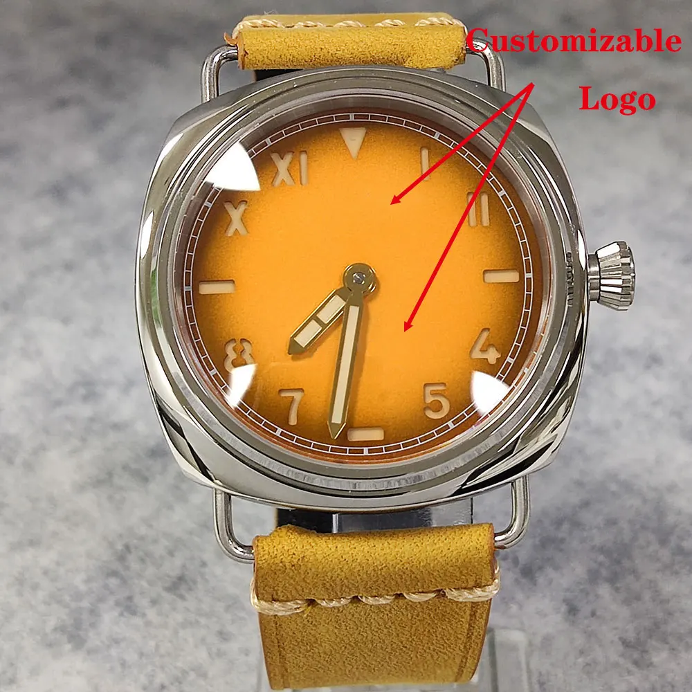 46 mm Vintage-Herrenuhr ST3600, manuelles mechanisches Uhrwerk, Lederarmband, gehärtetes Mineralglas, ST3600, individuelle Uhr