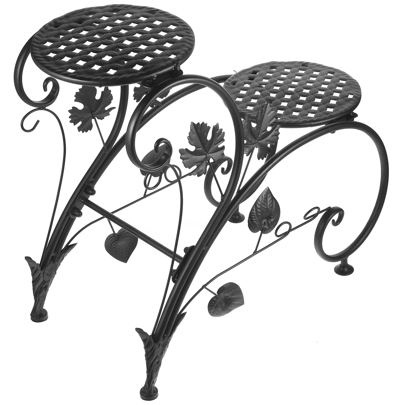 

2-Tier Metal Plant Stand for Indoor Outdoor Use Sturdy Chair-Style Frame Space Saving Corner Display Rack for Potted Plants
