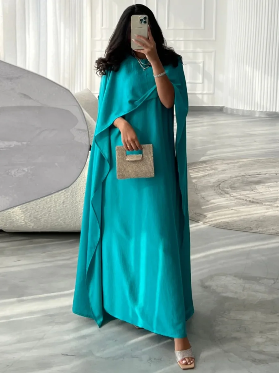 Eid Muslim Abaya for Women Dress with Cloak Satin Abayas Arab Dubai Jalabiya Party Dresses Kaftan Vestidos Long Robe Jalabiya