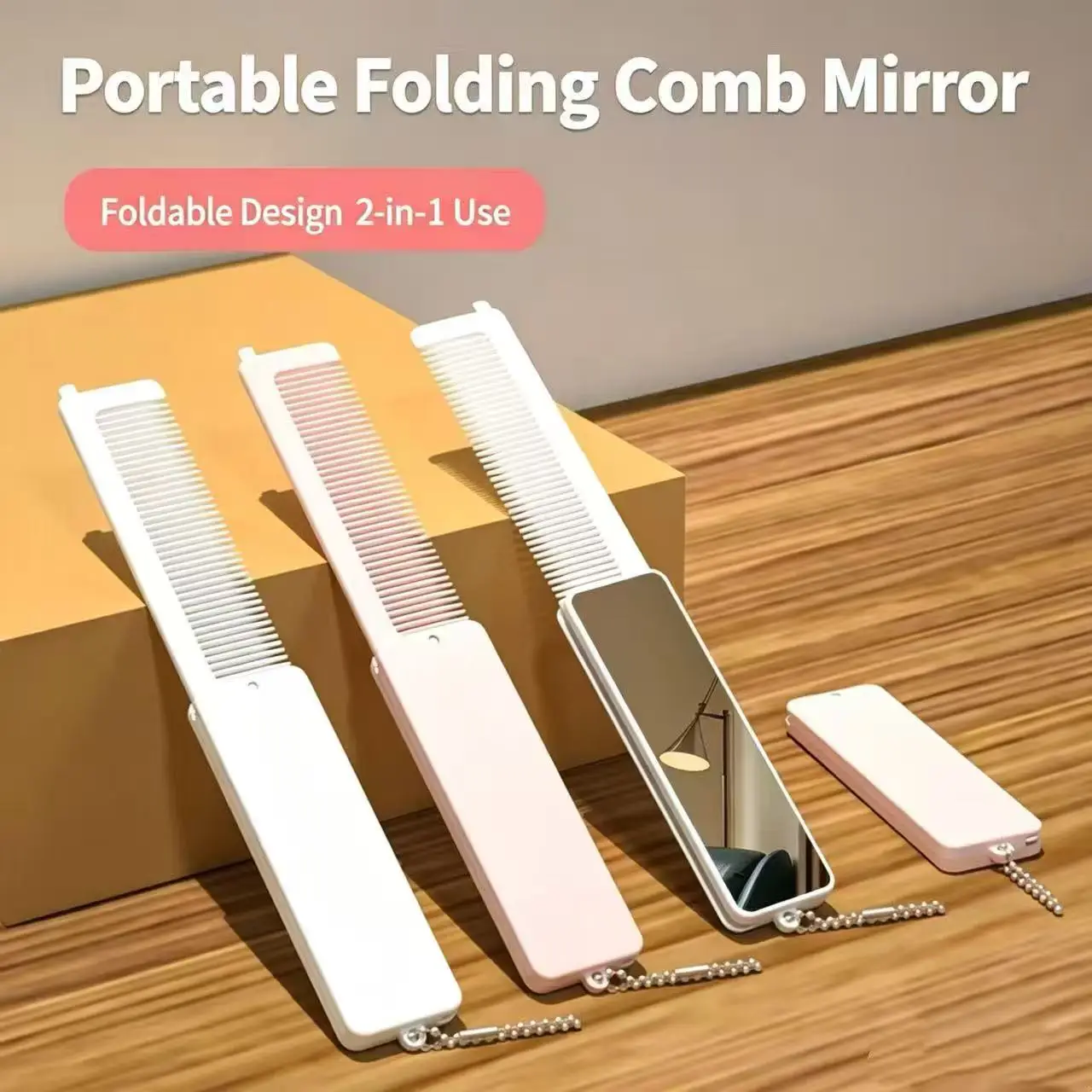 2-in-1 Folding Comb Mirror Mini Pocket Size Travel Makeup Mirror Portable Hair Brush Comb For On-The-Go Hair Styling