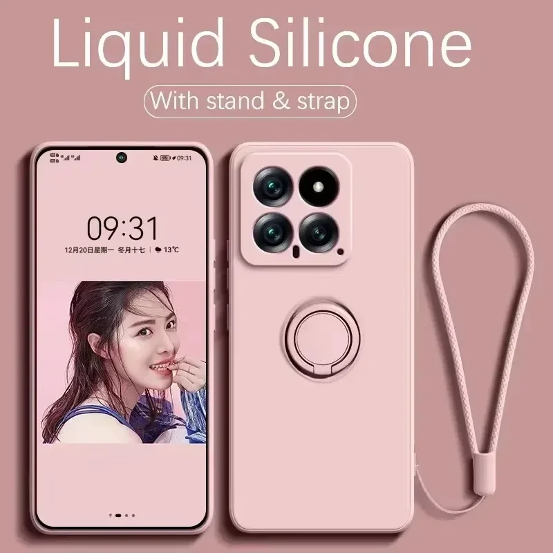 Flüssigsilikon-Magnetringhalter mit Ständer, Handyhülle für XiaoMi Redmi 13C Note 12 13 14 Pro Plus 5G, weiche Schutzhülle