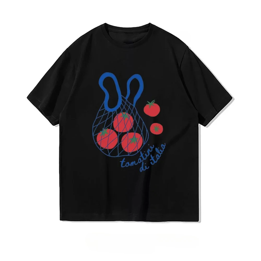 Italian Tomato Retro Farmers Market Pomodoro Tee Woman Summer Graphic Print Top Adult Crew Neck Short Sleeve Tee Lady Casual Tee