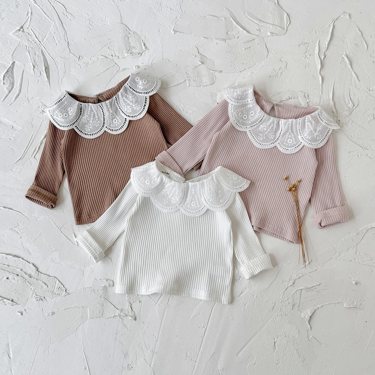 Frühling Herbst Baby Mädchen Baumwoll-T-Shirt Kleinkind Peter-Pan-Kragen Oberteil Koreanischer Stil Säugling Baby Mädchen T-Shirt 0-3 Jahre – Detail 3