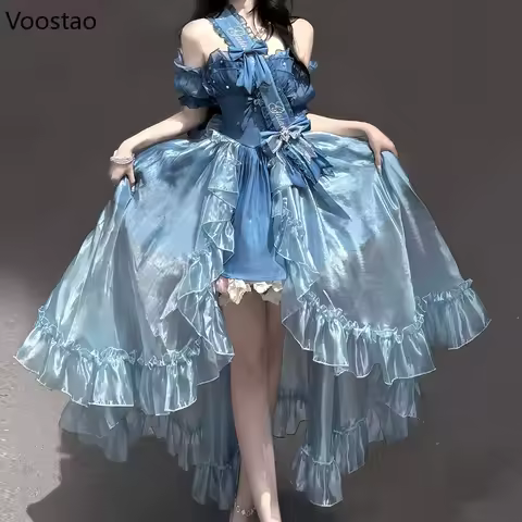 Luxurious Sweet Lolita Princess Dress Women Elegant Ruffle Sparkling Starlight Evening Party Dress Female Retro Y2k Fairy Dress