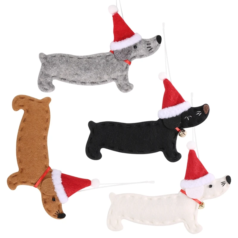 4Pcs Christmas Ornaments Xmas Gift Dachshund Christmas Tree Decoration Doll Pendant Hang Decorations For Home