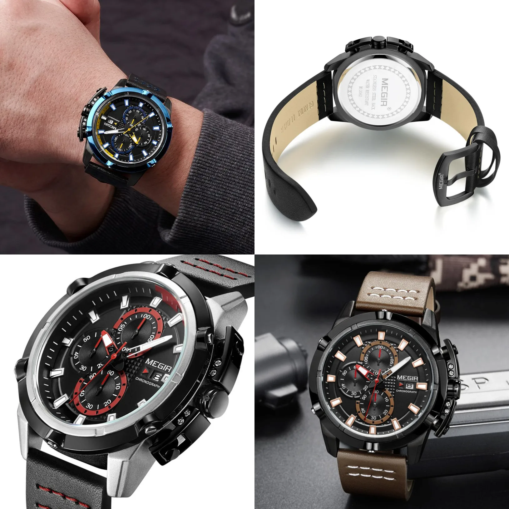 MEGIR Luxury Men Wristwatch Fashion Leather Strap Quartz Sports Watches Calendar Waterproof Casual Clock Male Relogio Masculino