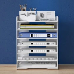 5layers Desktop File Storage Rack,Office Folder Storage Box,Desk File Organizer Shelf,Multifunction White Bookstand