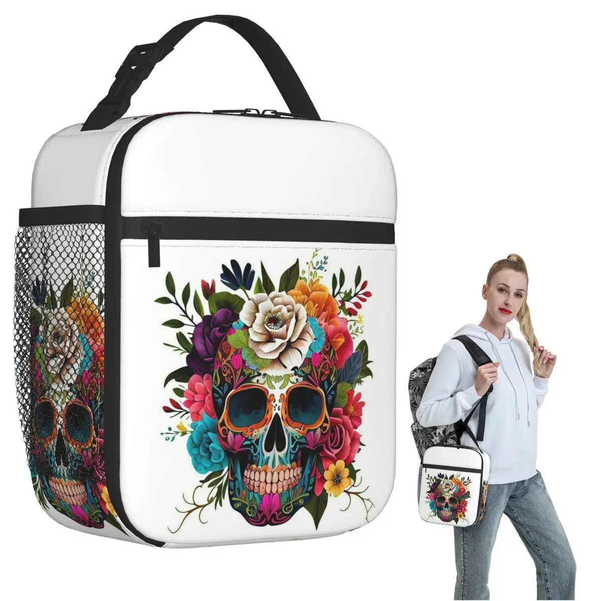 Skull Print Horror Skeleton Death Insulated Lunch Bag for Women Kids Leakproof Food Boxes Thermal Lunch Box Tote