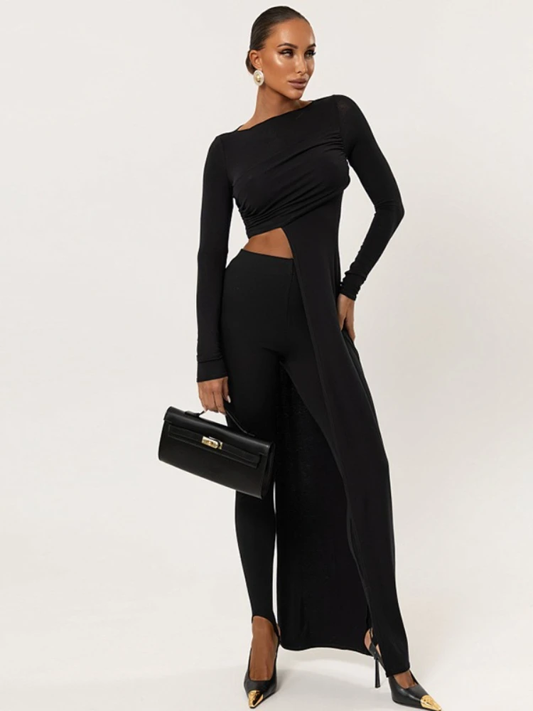 

Женские элегантные футболки нестандартной формы с длинными рукавами, уличная женская одежда, однотонная тонкая длинная футболка Y2K, топы для вечеринок, клубная одежда