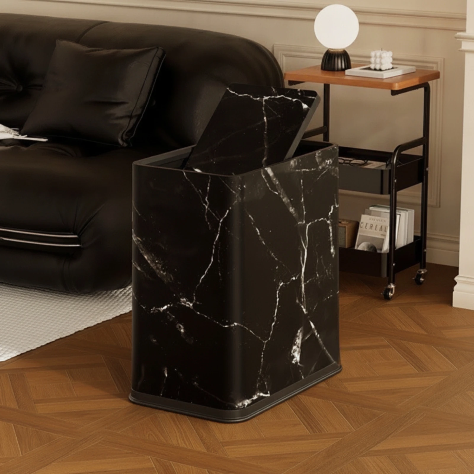 Trash Bin with Swing Lid Compact Trash Can with Swing Top Wastebasket with Lid Small Space-Saving for Bathroom, Bedroom