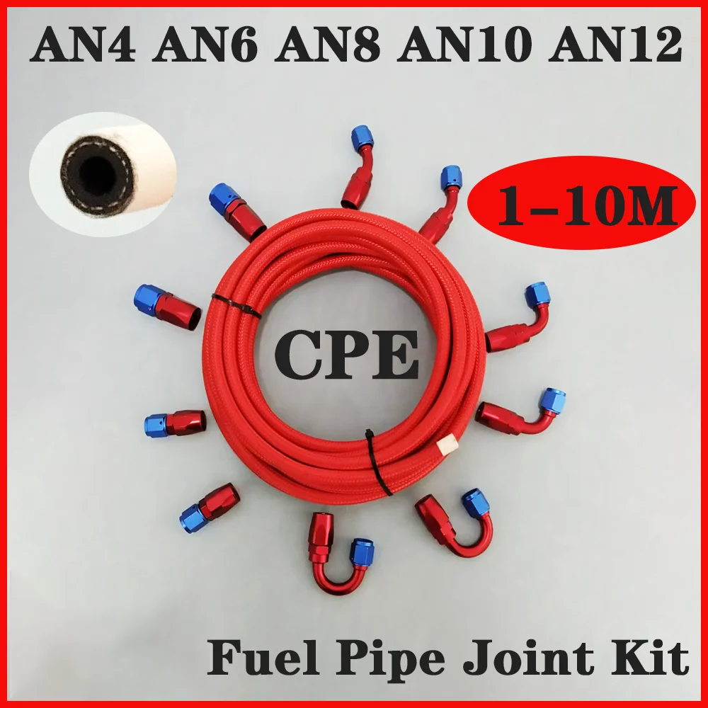 

AN4 AN6 AN8 AN10 AN12 1-10M Oil Fuel Hose Nylon Stainless Steel Braided CPE Synthetic Rubber Hose+10Pcs End Adaptor Fittings ﻿
