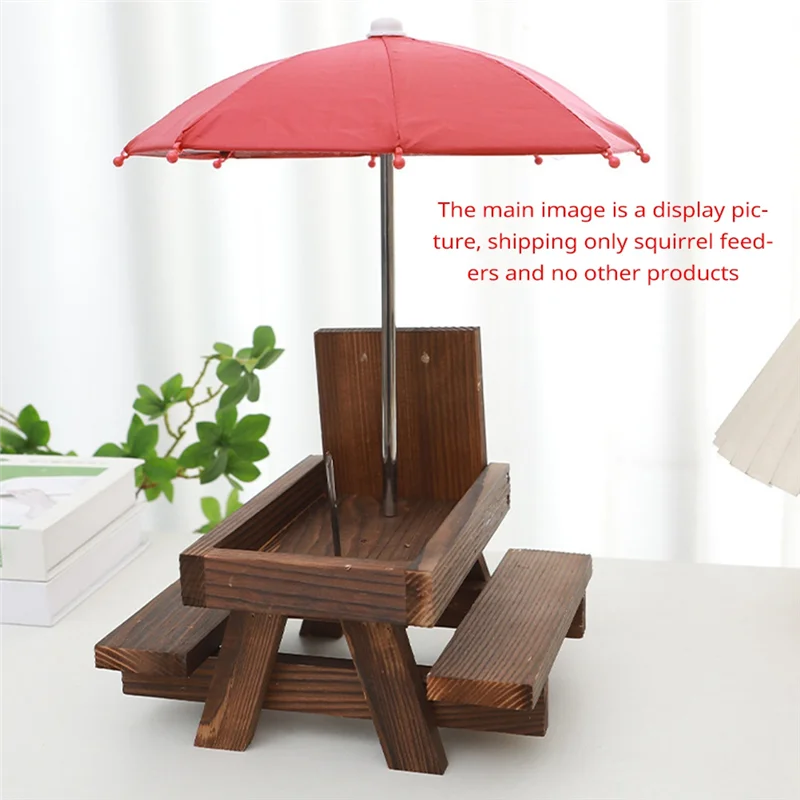 A19I-Wooden Squirrel Feeder Bird Pet Dining Table Bench Hanging Feeding Table Mini Umbrella Ornaments