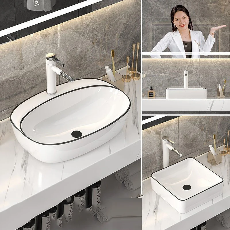 Imagem -02 - Bacia de Mesa Cerâmica Tamanho Pequeno Bacia Única Retangular Lavatório do Banheiro Vaso na Varanda Borda Preta