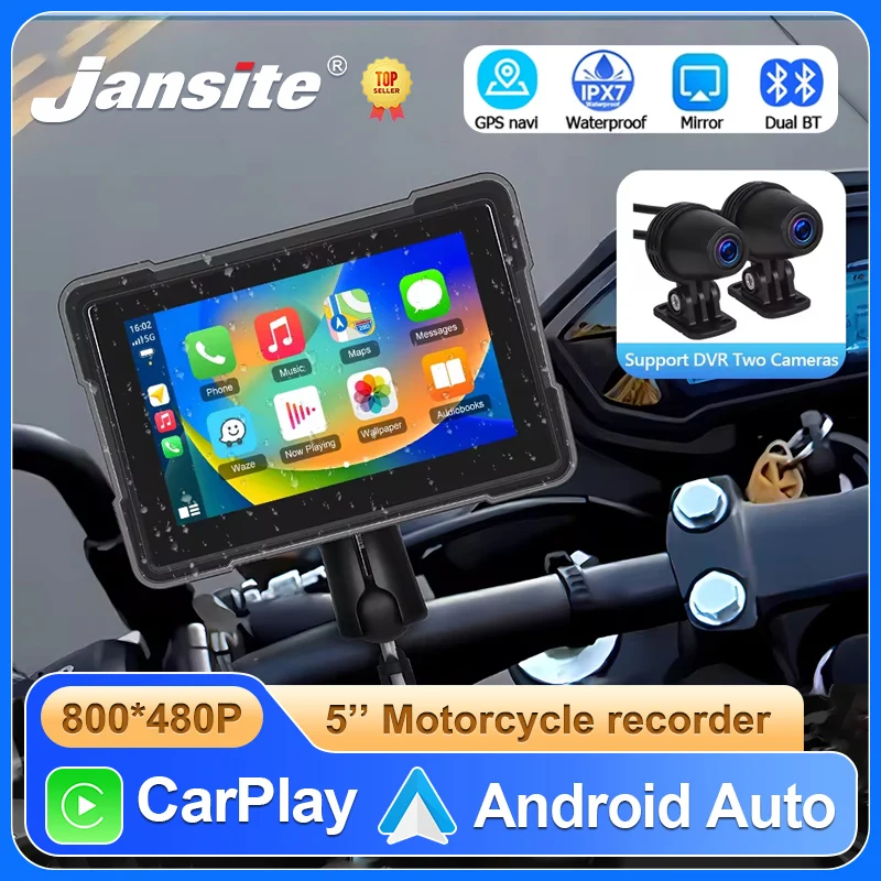 5'' Inch Motorcycle DVR Navigation GPS Wireless Apple Carplay Android Auto IPX7 Waterproof Motorcycle BT Touch Screen Display