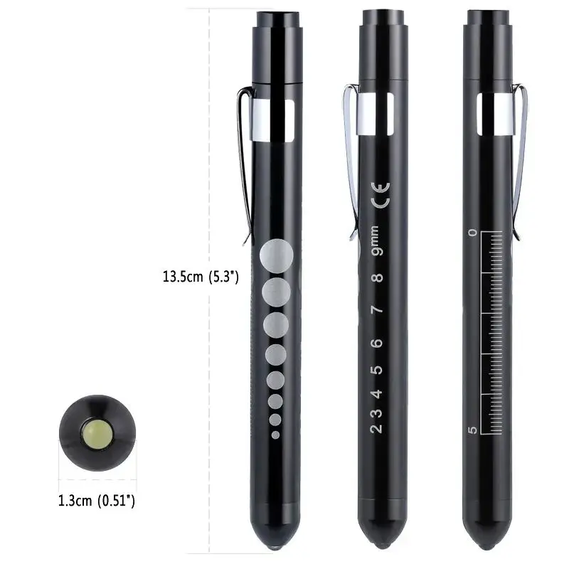 1pcs Rescue Medical LED Pen Light  Flashlight with Pupil Gauge and Ruler  without Batteries for Nursing Students Doctors