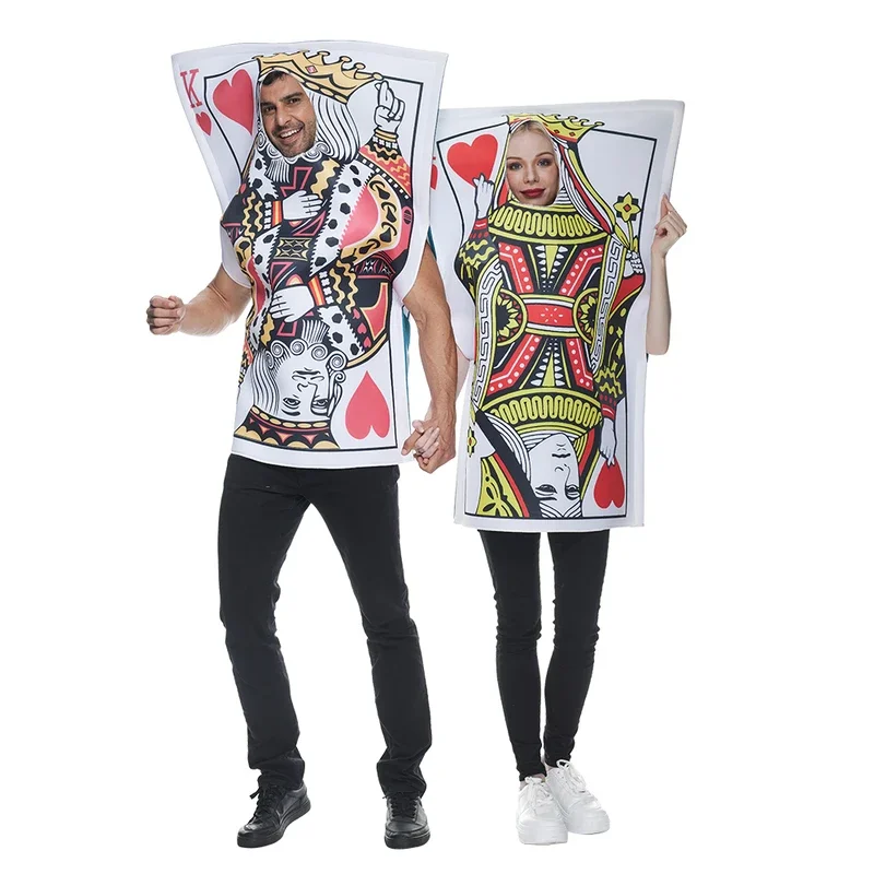 RT01 الكبار مضحك قلوب بوكر الملك الملكة زي هالوين زوجين الإسفنج تونك البطاقات الكلاسيكية تأثيري الأسرة فستان بتصميم حالم جزء Gf1