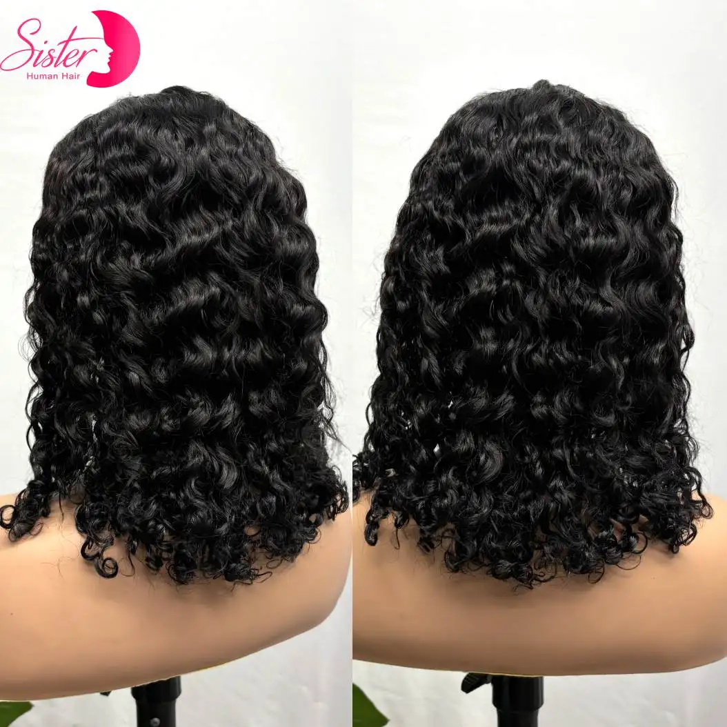 

250% Density Water Wave Human Hair Wigs 16inch 4x4 Transparent Lace Closure Natural Curly Hair Wigs for Women PrePlucked Remy