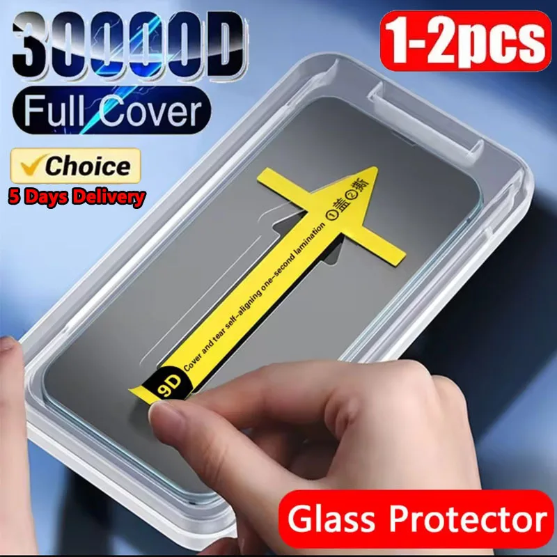 1-2Pc 8K High End Tempered Glass For Iphone 14 13 12 11 Pro Max XS MAX 15 Plus Screen Protector With Alignment Mounting Cover