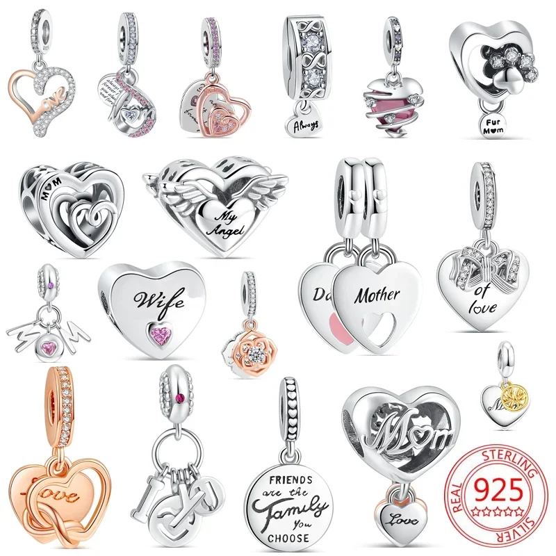 

925 Sterling Silver Mother's Day Charm Love Mom Mama Wife Daughter Pendant Heart Beads Fit Pandora 925 Original Bracelet Jewelry