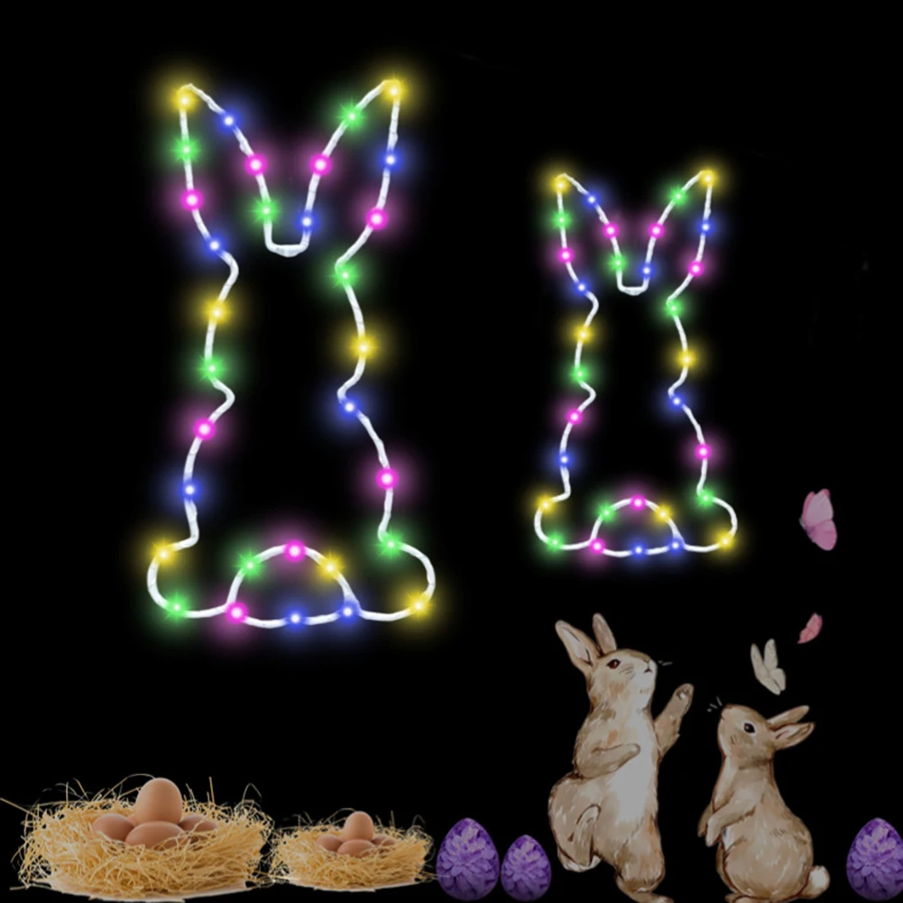 2PCS Easter Rabbit Light Bunny Window Fairy Lights Suction Cup Battery Operated Luminous Rabbit Pendant For Easter Decoration