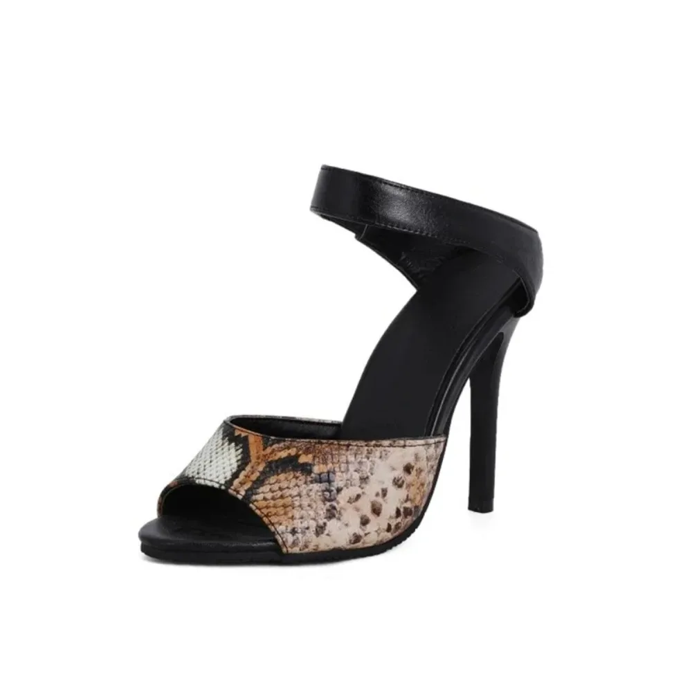 Sandals Women Small 32 Big Size 48 Snake Print Cool High Quallity Heels 10cm Cut Peep Toes Lady Party Sexy Slippers Shoes 1-15