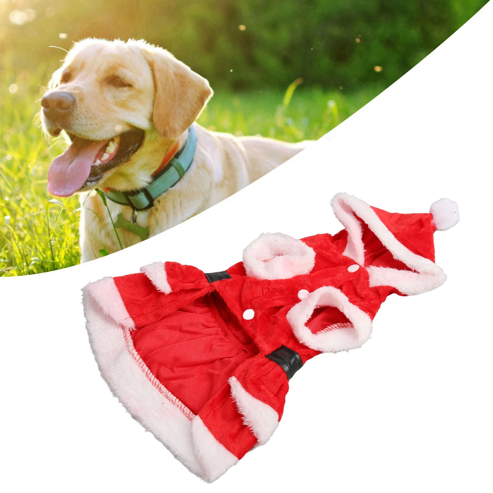 Pet Christmas Dress Soft Thickened Double Sided Coral Fleece Breathable Button Closure Dog Santa Dress For Winter