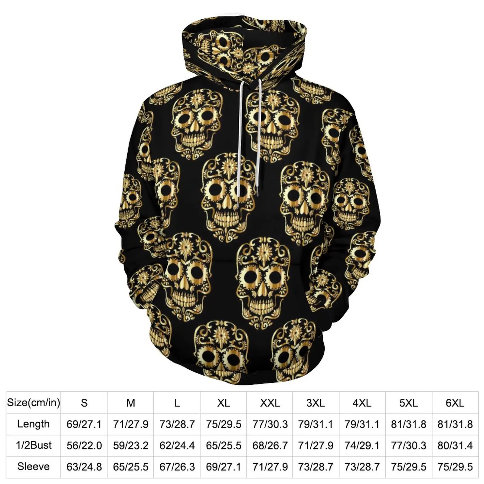 Gold Sugar Skull Hoodies Abstract Skulls Hip Hop Oversized Hoodie Women Long Sleeve Cool Custom Casual Sweatshirts