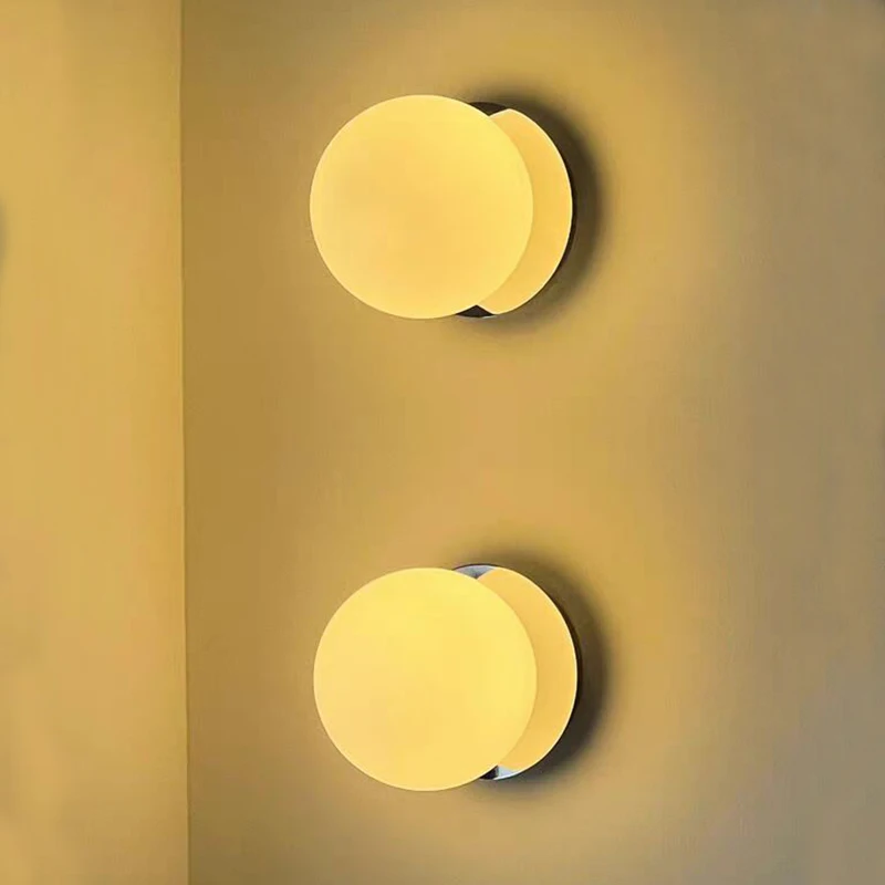 

Glass Ball Lamps Bauhaus Milky White Glass Wall Lamp for Bedroom Bedside Living Room Restaurant Hallway Entrance Stair Hotel Dec