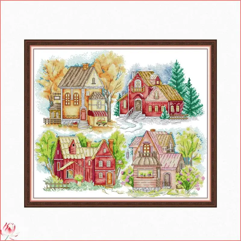 Four Seasons Color Cabin Counted Cross Stitch Kits DIY DMC Handmade 11CT 14CT Stamped Embroidery Needlework Home Decor Gifts