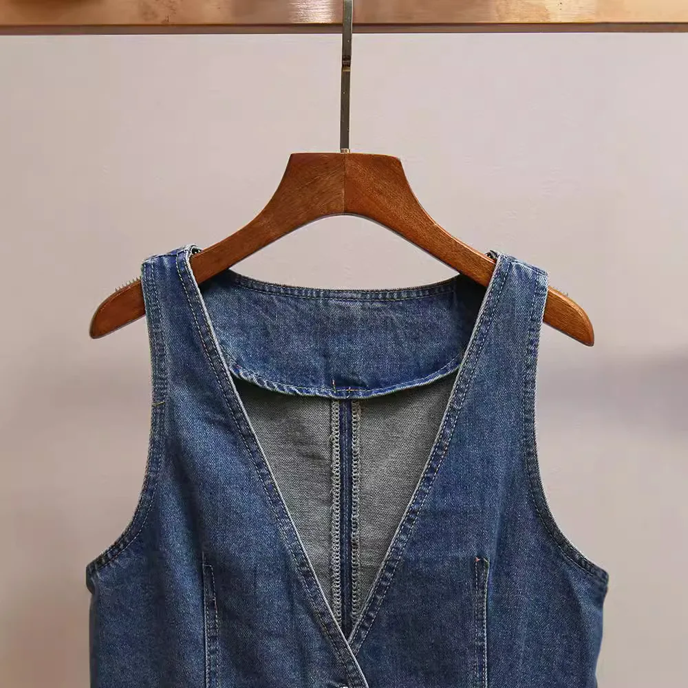 Baga Donna ort Gilet di jeans V-Ne Heart Bule Faionable Retro Blu Jaet Foderato in cotone Stagione autunnale Altro Sle