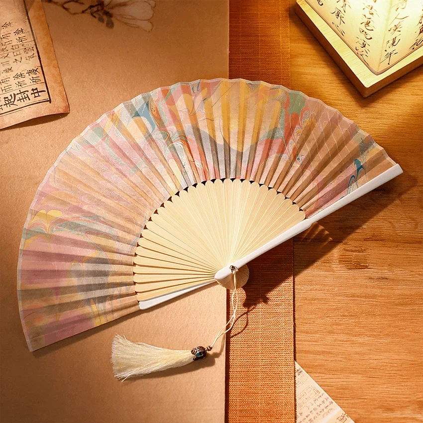 

6 inch rice paper folding fan Intangible Cultural Heritage innovation China Fengtengchong handmade leather paper craft fan