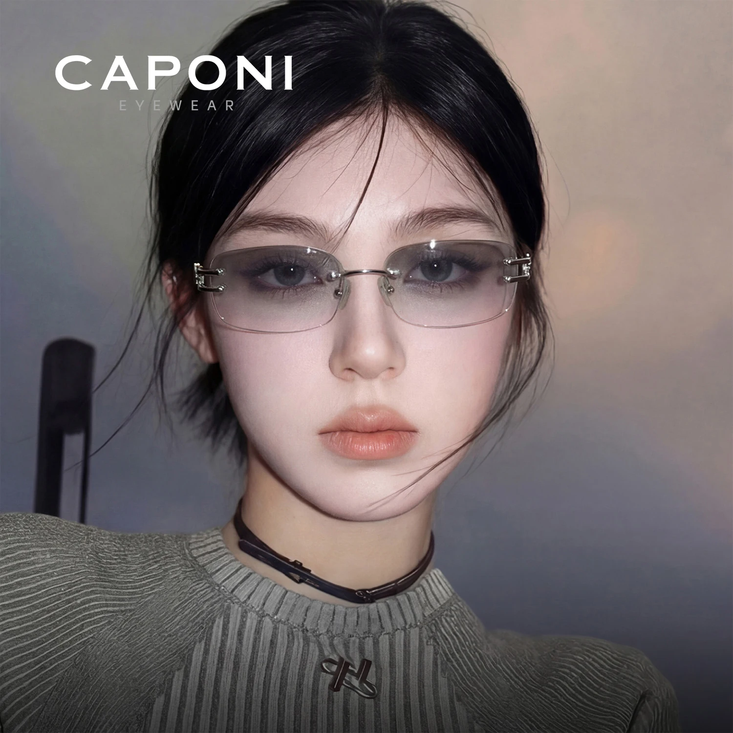 CAPONI Women Cat Eye Sunglasses Titanium Original Design Outdoor Driving Sunglasses Eyewear UV400 Gradual Silver Glasses CP35050
