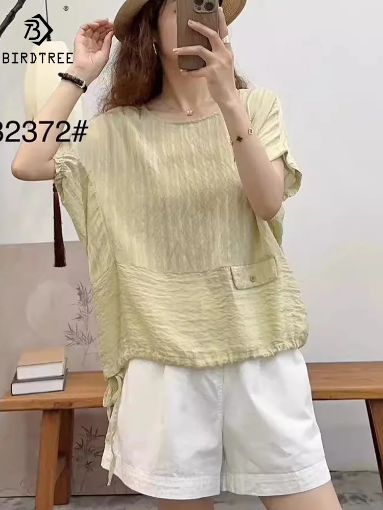 

New Spring Cotton Casual Fashion Shirt Women Short Sleeve O-Neck Top Girl Loose Sweet Designed OL Blouses 2024 Summer T456125QM