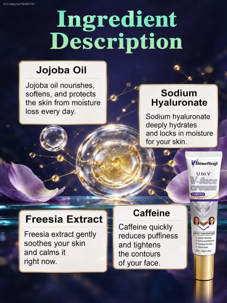 Jawline Refining V Facial Cream, Hydrating Skin Care Cream with Plant Extracts, Tighten Loose Skin Appearance, Moisturize, Soothe & Improve Face Contour Look