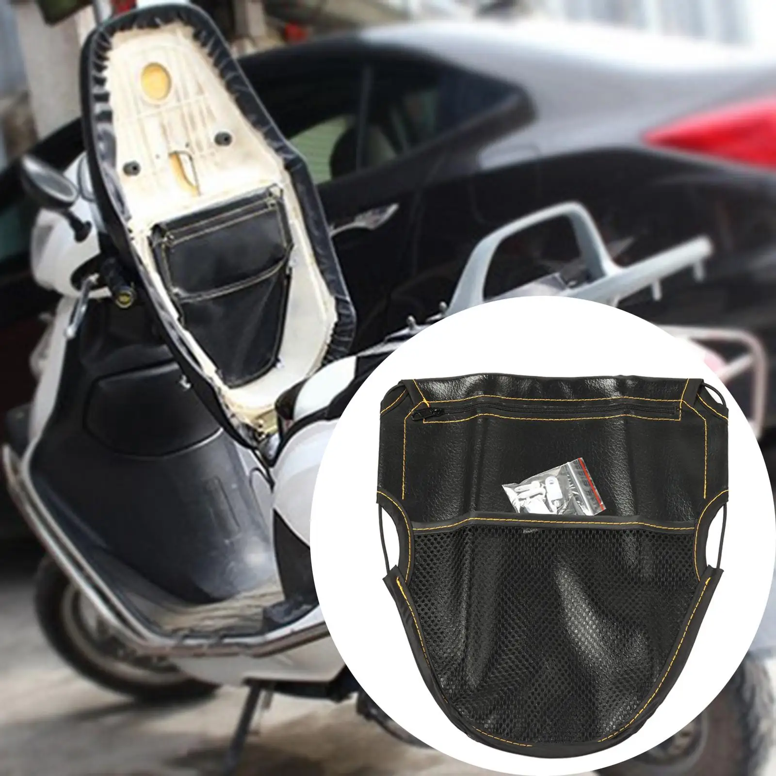 4x noir moto Scooter sous siège pochette de rangement sac étui Durable Compact