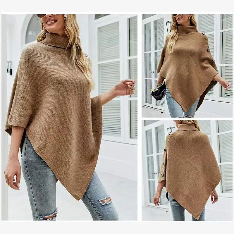 Autunno Inverno Colore cammello oulder Wrap Cowl Ne Colore puro Collo alto maglione lavorato a maglia Cappotto Street Sle Faion da donna