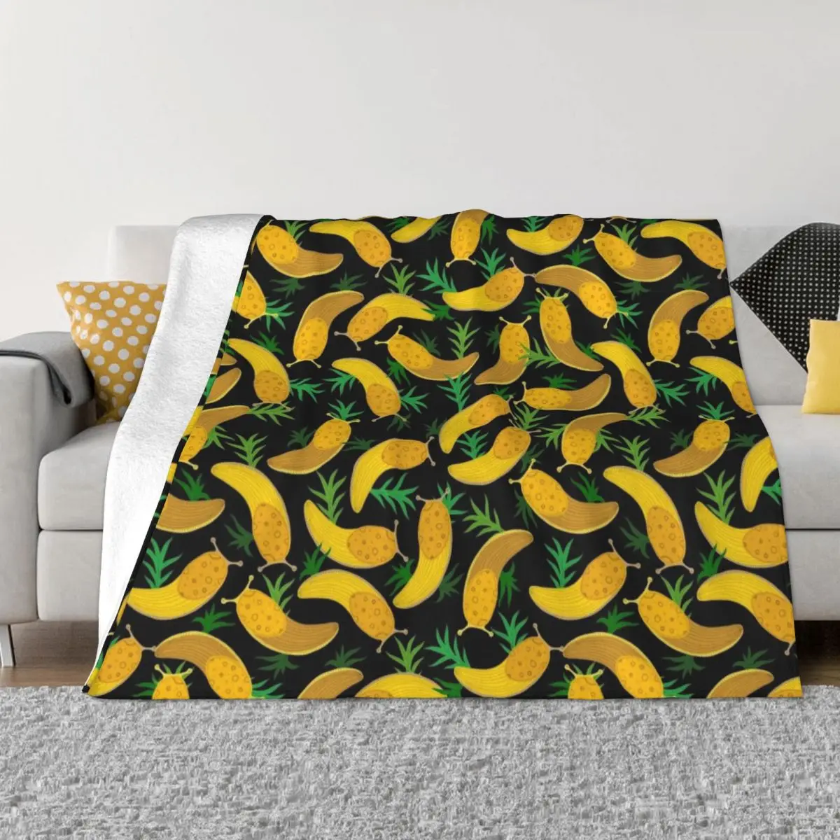 

Banana slugs on black Throw Blanket Soft Plush Plaid Heavy Blankets