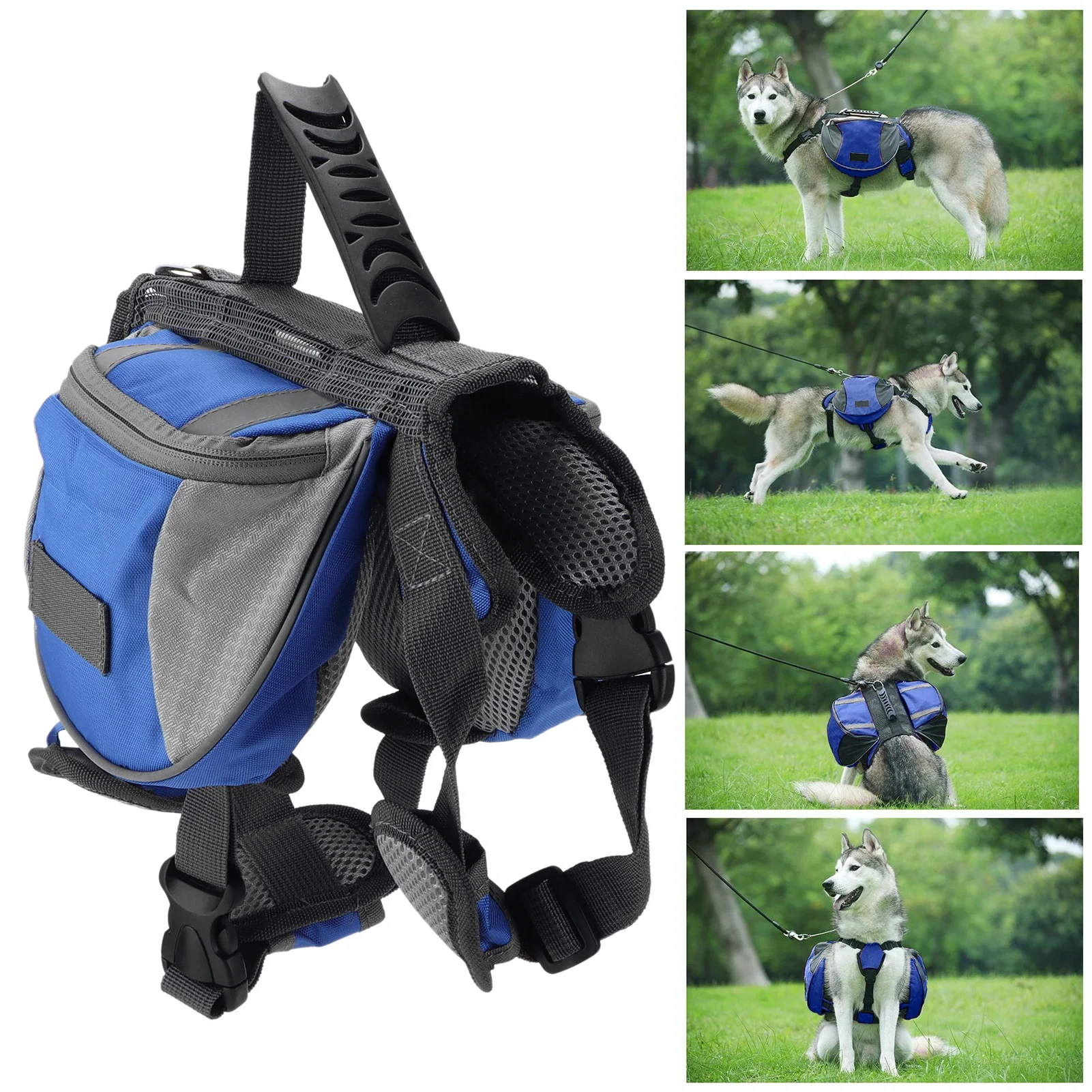 

Blue Pack Waterproof Bag Saddlebag Reflective Outdoor Hiking Adjustable Dog Harness For Small Medium Large Dogs