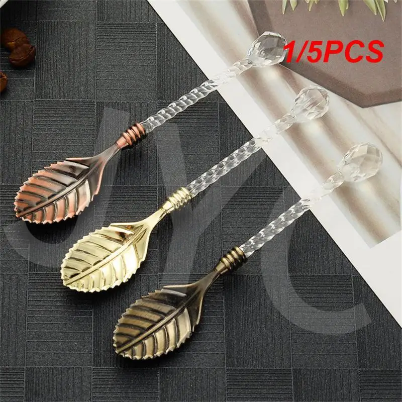 1/5PCS Cake Spoon Carved Leaves A Variety Of Shapes Acrylic Crystal Dessert Table Decoration Ice Cream Spoon Crystal Head