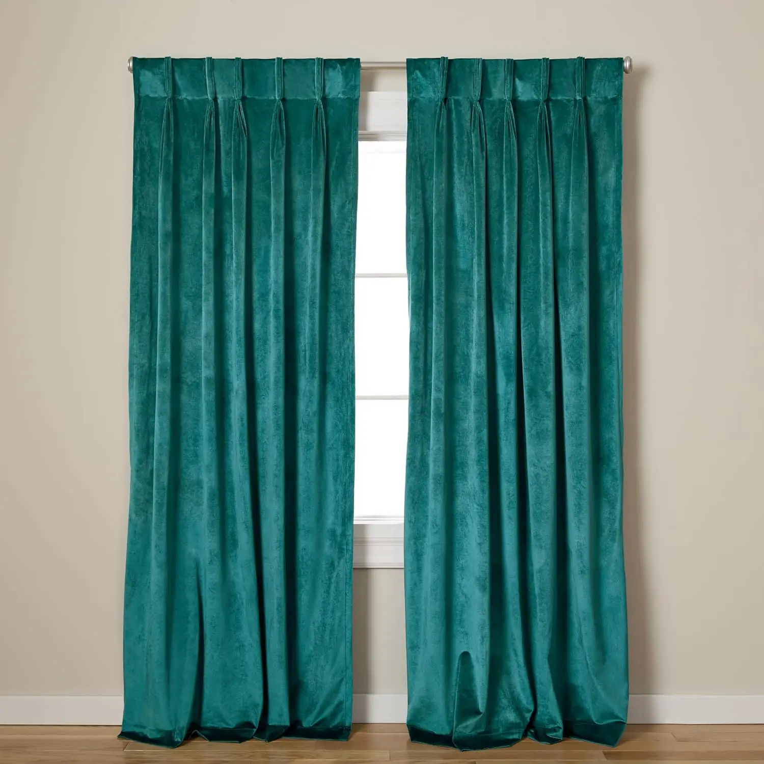 

TOWN & COUNTRY LUXE Velour Solid Heavyweight Indoor Curtains, Light Filtering Opacity, Triple Pinch Pleat Top, Plush Velvet