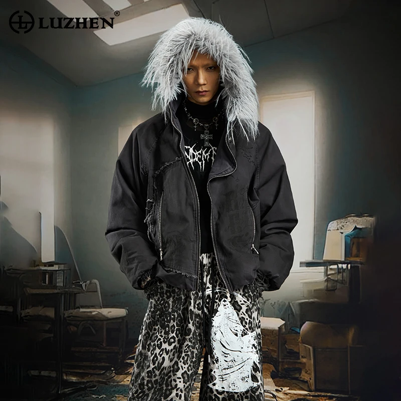 

LUZHEN 2025 New Original Faux Fur Hooded Padded Coat Men's Winter Stylish Solid Color Street Parka Jacket Male Clothes JY4957