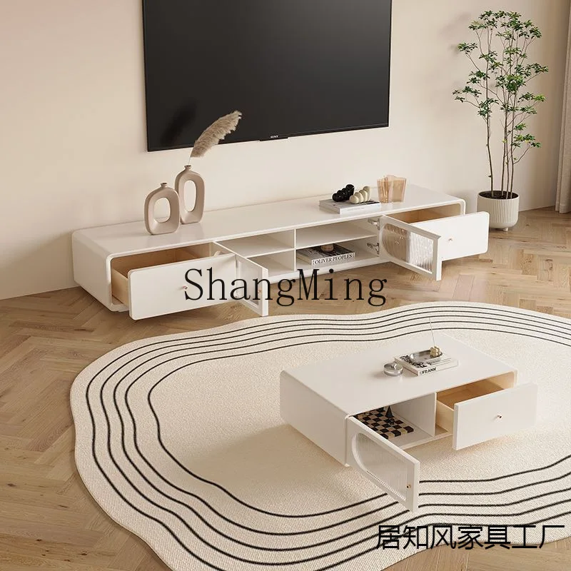 CLWhite Bedroom Wall-Mounted Floor Storage Cabinet Cream Style Solid Wood TV Cabinet New Model Living Room  Lacquer Pure